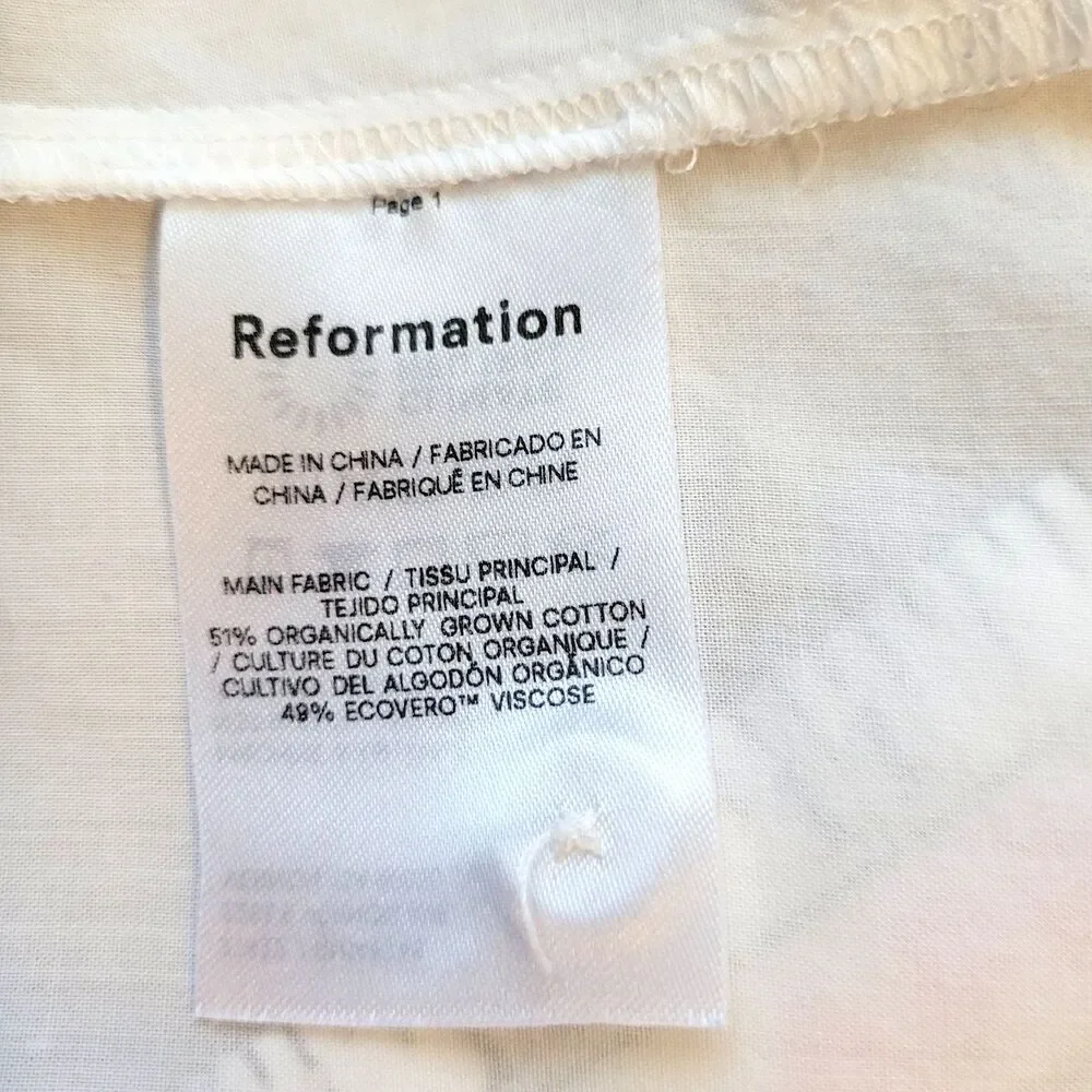 Reformation Blouse Size Small White Lace Inserts Organic Cotton Puff Sleeve USA - Picture 4 of 9
